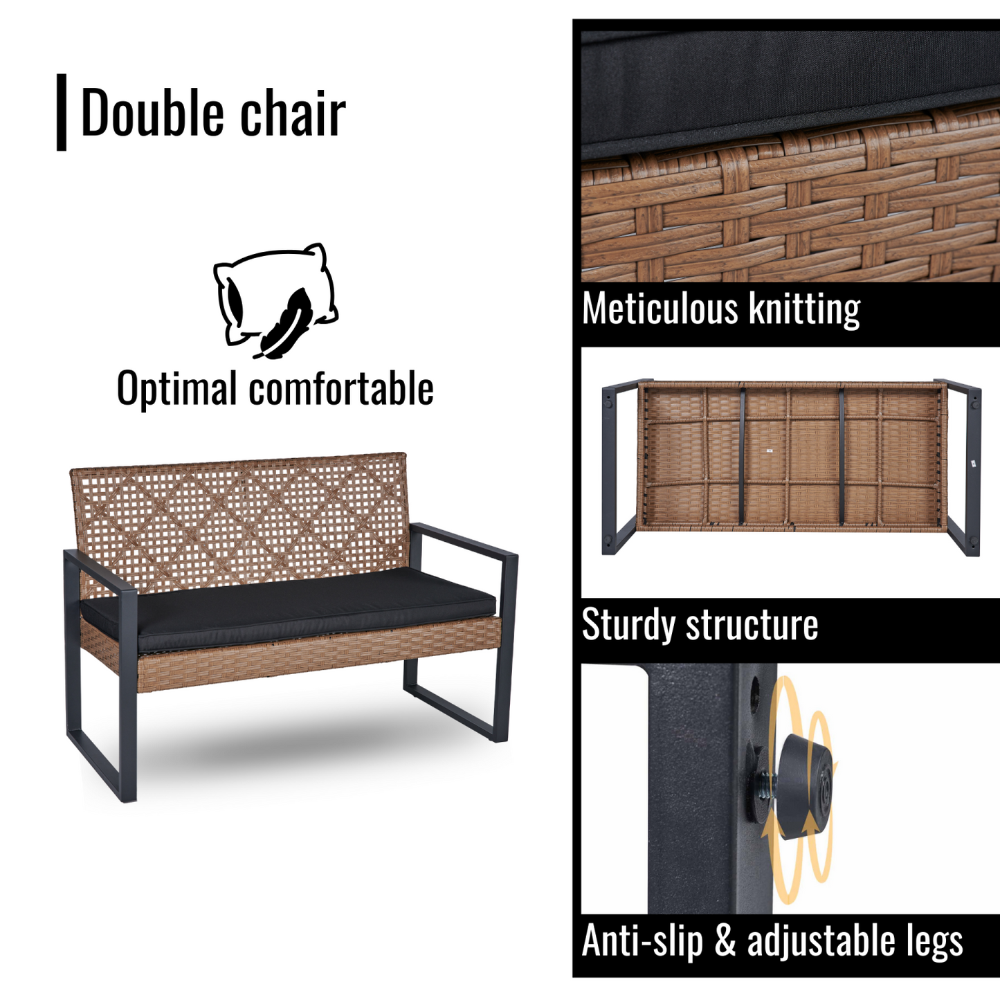 4 Piece Outdoor Patio Furniture Set, SHINPT All-Weather Rattan Wicker Furniture Set with Wood Table and Washable Cushions, Porch Furniture Sectional Loveseat for Balcony Garden Backyard Poolside