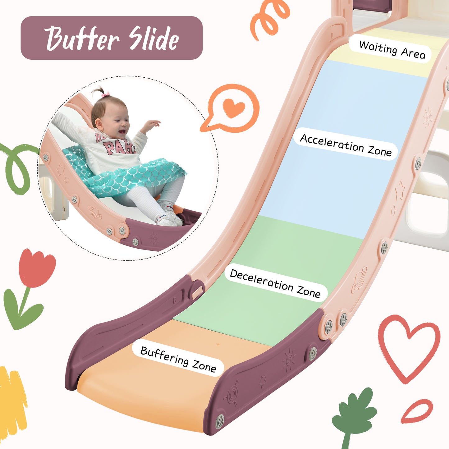 7 in 1 Toddler Slide Set, Freestanding Spaceship Set with Slide, Kids Slide Playset Structure, Arch Tunnel and Basketball Hoop, Toy Storage Organizer for Toddlers, Kids Climbers Playground,Purple