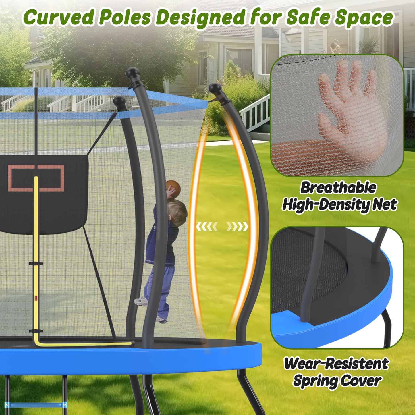 SHINPT 10FT Outdoor Trampoline for Kids & Adults, Rebounder Trampolines with Enclosure Net, Ladder, Coating Metal Frame, Recreational Large Backyard Trampoline for Garden, Park, Backyard
