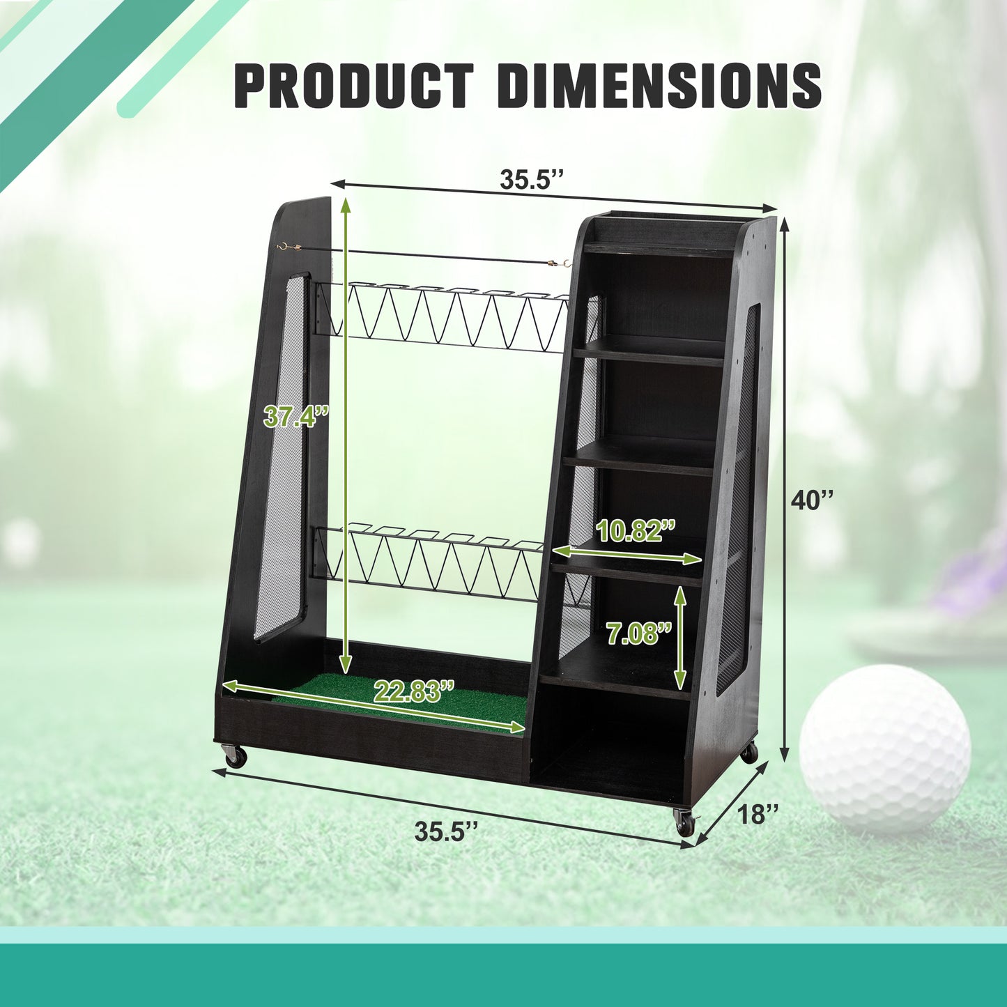 35.5" Golf Bag Storage with Drawers, SHINPT Wooden Golf Bag Organizer for Golf Balls, Shoes & Accessories, Heavy Duty Golf Storage Organizer for Garage, Basement, Easy to Assemble Golf Storage Rack