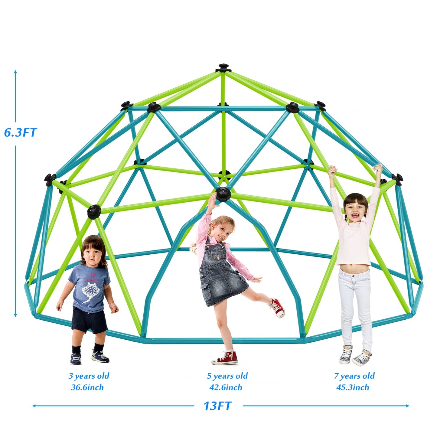 Climbing Dome for Kids Age 3-8, 13 ft Outdoor Jungle Gym with Rust & UV Resistant Steel, Geometric Playground Dome Climber Monkey Bars Climbing Tower for Backyard, Supporting 1000 LBS, Easy Assembly