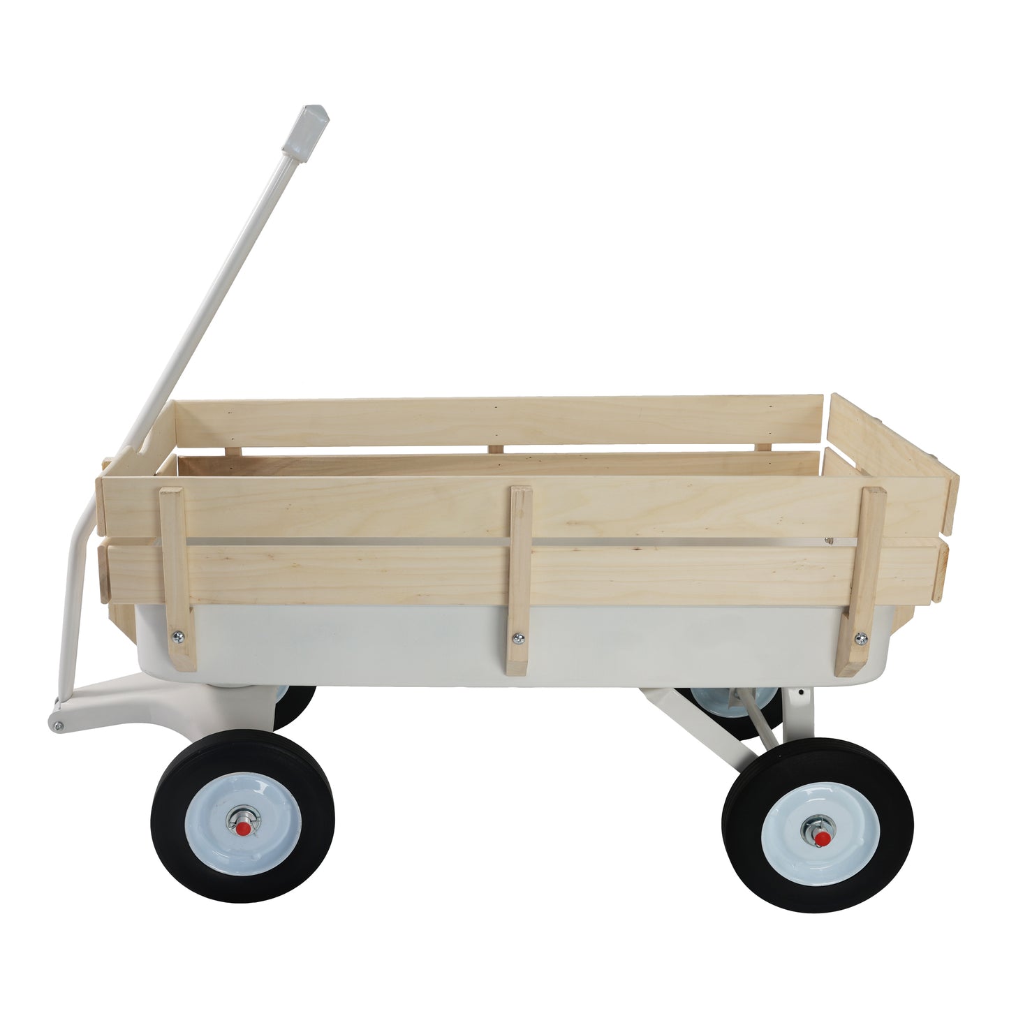 SHINPT Outdoor Wagon Cart with 4 Wheels, All Terrain Pulling Garden Carriage with Air Tires, Heavy Duty Utility with Wooden Railings for Shopping Beach Sports Fishing Camping