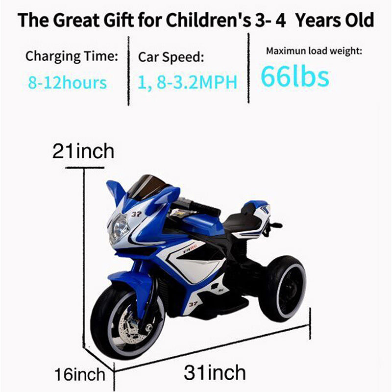 Shinpt 6V Kids Ride on Motorcycle, Battery Power Ride on Toy with Music Play, Bluetooth, LED Light, 3 Wheels Electric Motorcycle for Boys & Girls 3-5 Years