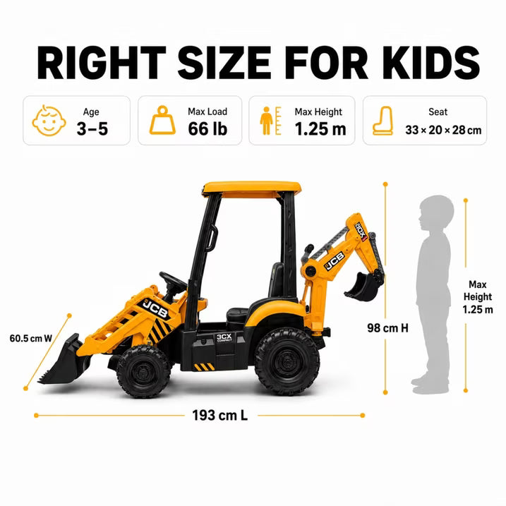 SHINPT Ride on Excavator, JCB, Realistic 2-in-1 Construction,  Toddler Excavator, Shovel & Digger, Electric Ride on Toy, 12V Battery Powered, Remote Control, Yellow, for Toddlers Boys 3-5 Years Old