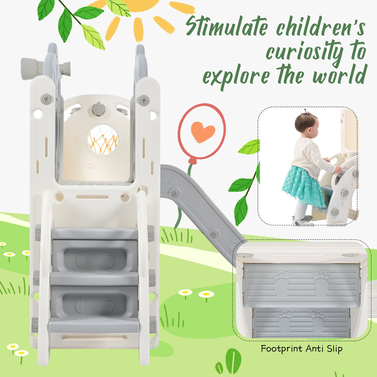 7 in 1 Toddler Slide Set, Freestanding Spaceship Set with Slide, Kids Slide Playset Structure, Arch Tunnel and Basketball Hoop, Toy Storage Organizer for Toddlers, Kids Climbers Playground,Purple