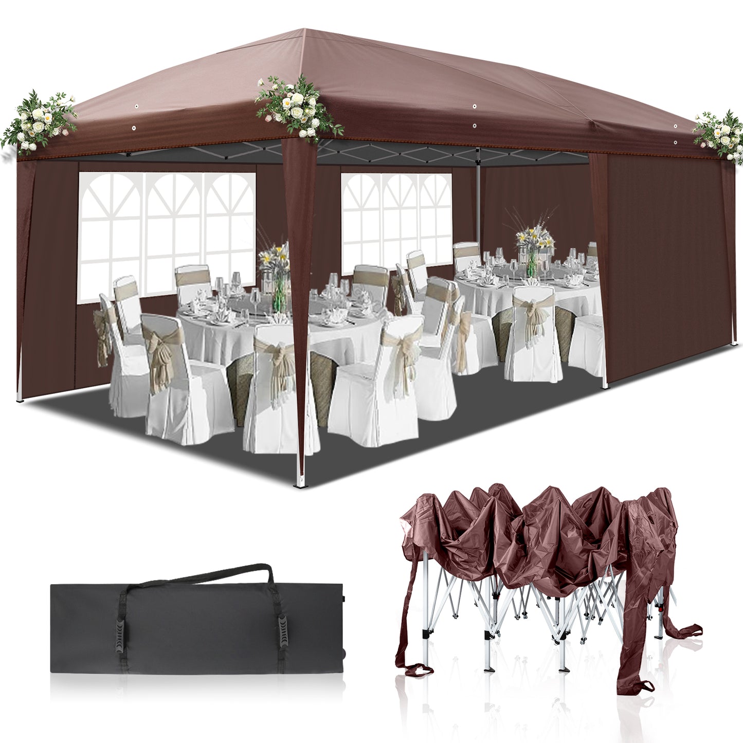 SHINPT 10 x 20ft Pop up Canopy Tent Outdoor, Event Canopy Tent with 4 Removable Sidewalls and 2 Windows, Outdoor Tent for Backyard Party, Wedding Gazebo Tent with Upgrade Raised Roof and Carry Bag