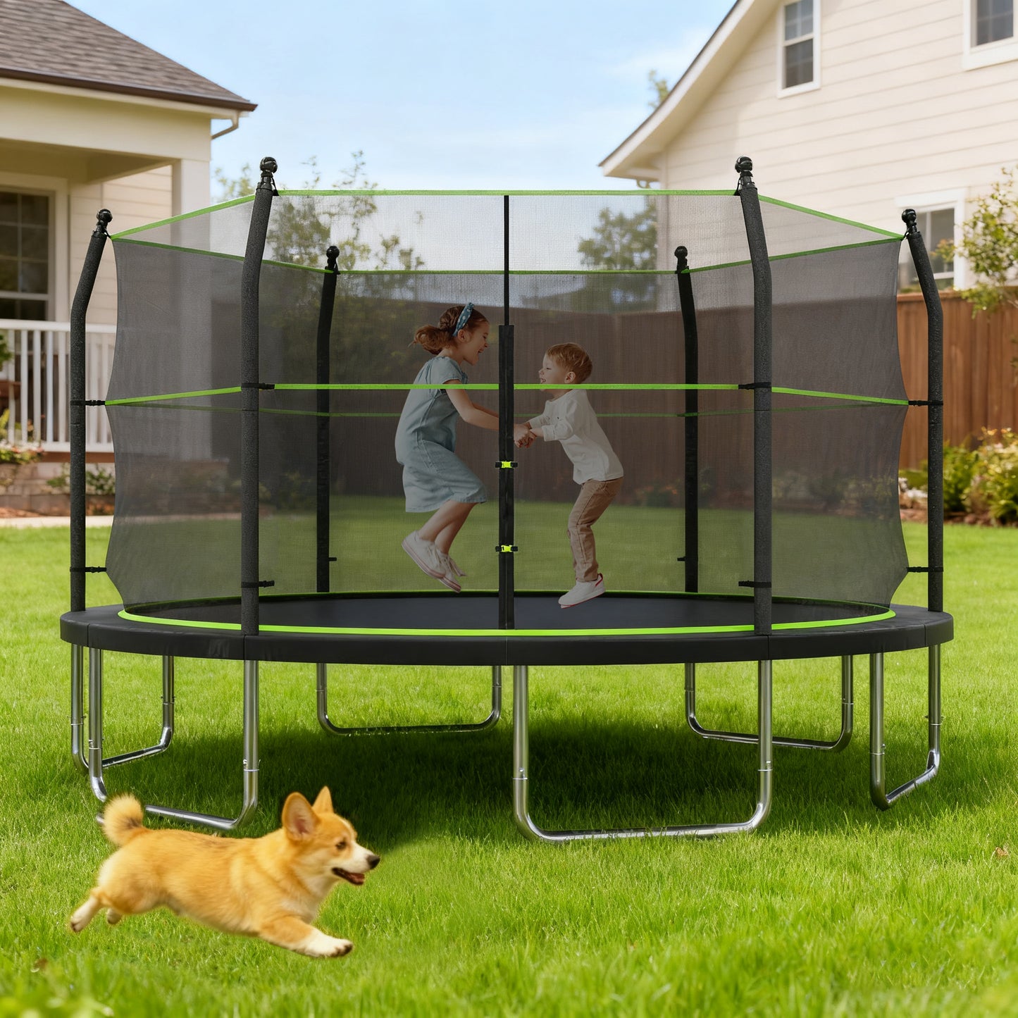 14FT Trampoline with Net, SHINPT Large Trampoline with basketball Hoop, Outdoor Trampoline for Kids and Adults, Heavy Duty Trampoline with Ladder for Backyard, Big Trampoline for Best Gift for Kids
