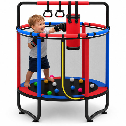 4.5FT Toddler Trampoline with Safety Enclosure Net, Kids Mini Trampoline with Jumping Mat, Spring Padding, Indoor Outdoor Trampoline for Toddlers, Small Trampoline Gift for Ages 3+