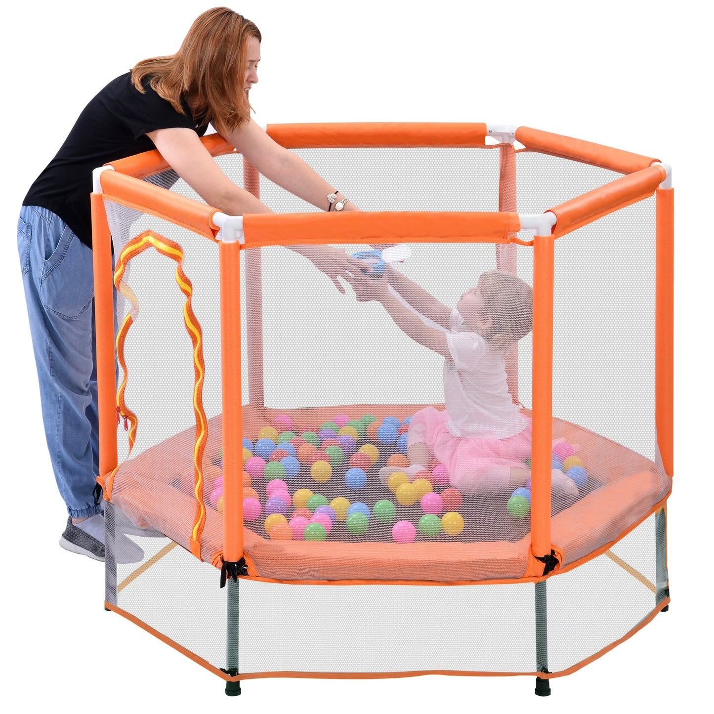 SHINPT Kids Trampoline Indoor & Outdoor, Mini Trampoline for Kids, Small Trampoline with Ocean Balls, Toddler Trampoline with 30 Heavy-Duty Springs, Baby Trampoline with U-Typed and 2-Way Zipper