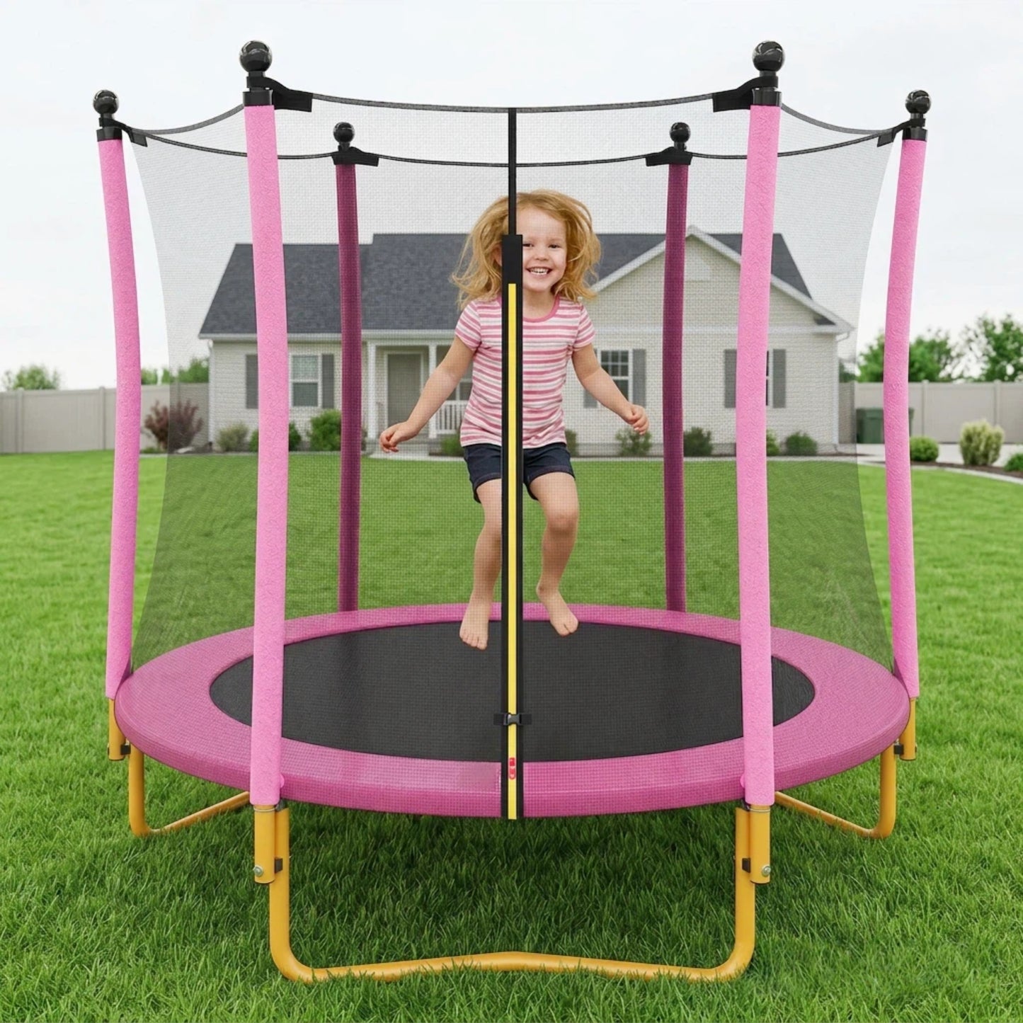 5.5FT Toddler Trampoline for Kids, SHINPT Mini Trampoline for Kids, 65" Outdoor/Indoor Trampoline with Enclosure Net, Recreational Trampoline for Patio, Backyard, Garden, Lawn, Yard