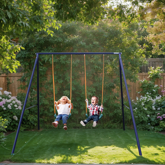 Swing Sets for Backyard, SHINPT Kids Swing Set with 2 Belt Swings, Toddler Swing Set with 200Lbs Capacity, Heavy-Duty A Frame Metal Swing Set for Age 3-8, Outdoor Playground Playset for Boys/Girls