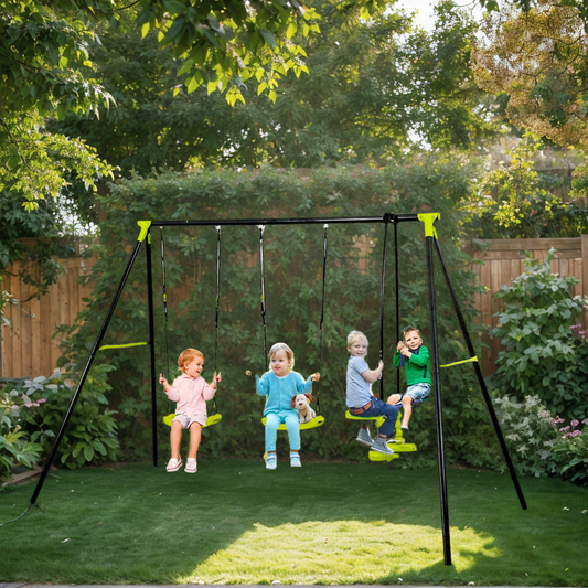Swing Sets for Backyard, SHINPT Heavy Duty A-Frame Metal Outdoor Swing Set with 2 Belt Seat, Toddler Swing Set with Glider, Backyard Playground Set Gift for Age 3+,  440lbs Load Capacity