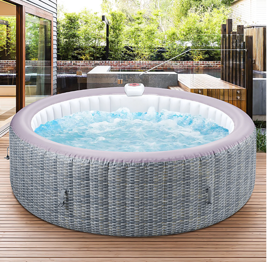 Shinpt 8Ft Round Massage Jets Home Spa Tub with Inflatable Seats, Family Inflatable Hot Tub Portable for Summer Water Party, Garden and Backyard with Control Panel, Rattan pattern