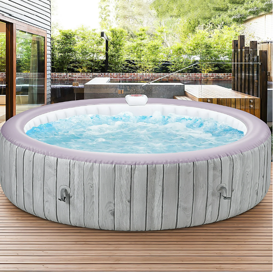 Shinpt Inflatable Hot Tub with Inflatable Seats, Family Portable Inflatable Hot Tub for Summer Water Party, Garden and Backyard with Built-in Control Panel, Wood grain pattern