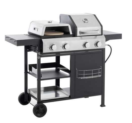 Shinpt Gas Grill, Griddle Combo with 4 Burner and Built-in Thermometer for Outdoor Cooking, 2 Large Wheels for Moving