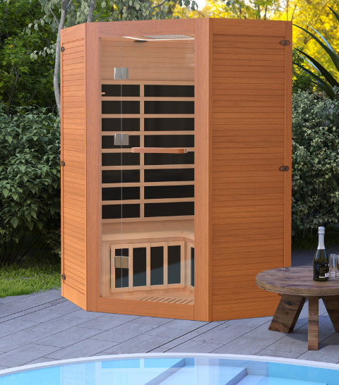 Outdoor Canadian Hemlock Sauna, 2100W Sauna Room, 360° Far Infrared Sauna with Bluetooth Music Player and Video Player Rack
