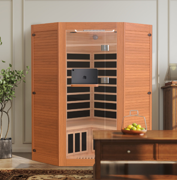 Shinpt 360° Far Infrared Sauna, 2100W Sauna with Bluetooth Music Player and Video Player Rack, Canadian Hemlock Sauna for 3-4 People