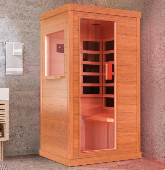 Outdoor African Okoume Sauna, 900W Sauna Room, 360° Far Infrared Sauna with Bluetooth Music Player and Video Player Rack