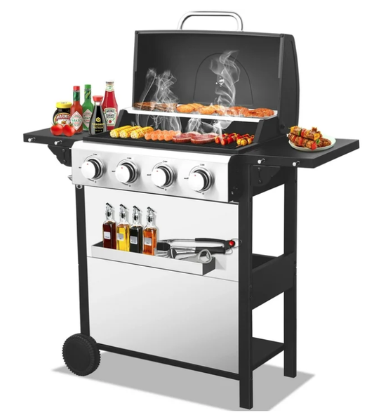 Shinpt 3-Burner Stainless Steel Gas Grill with Two Foldable Shelves, 40000 BTU Patio Barbecue Grill for Outdoor BBQ, Camping and Outdoor Cooking Kitchen