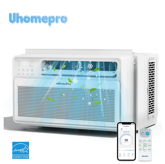Uhomepro 8,000 BTU Window Air Conditioner with Washable Filter & Adjustable Window Fit, Portable Air Conditioners w/ Cool & Dehumidify - Cools up to 380 Sq. Ft, Energy Star Rated 7.0, White
