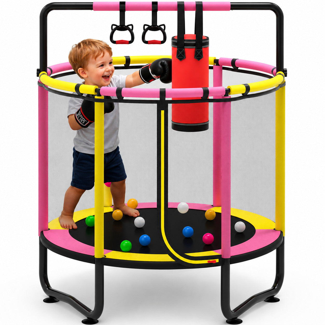 4.5FT Toddler Trampoline with Safety Enclosure Net, Kids Mini Trampoline with Jumping Mat, Spring Padding, Indoor Outdoor Trampoline for Toddlers, Small Trampoline Gift for Ages 3+