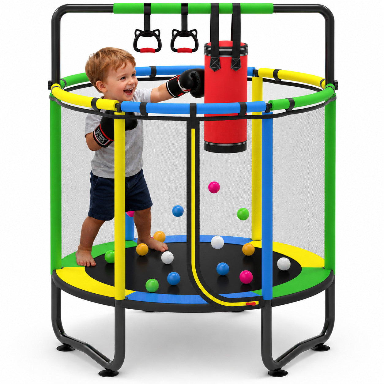 4.5FT Toddler Trampoline with Safety Enclosure Net, Kids Mini Trampoline with Jumping Mat, Spring Padding, Indoor Outdoor Trampoline for Toddlers, Small Trampoline Gift for Ages 3+